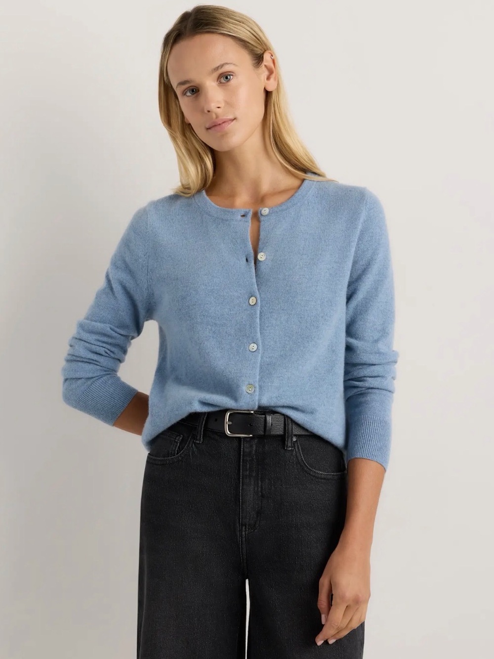 Quince Mongolian Cashmere Cardigan in Faded Denim Size X-Small